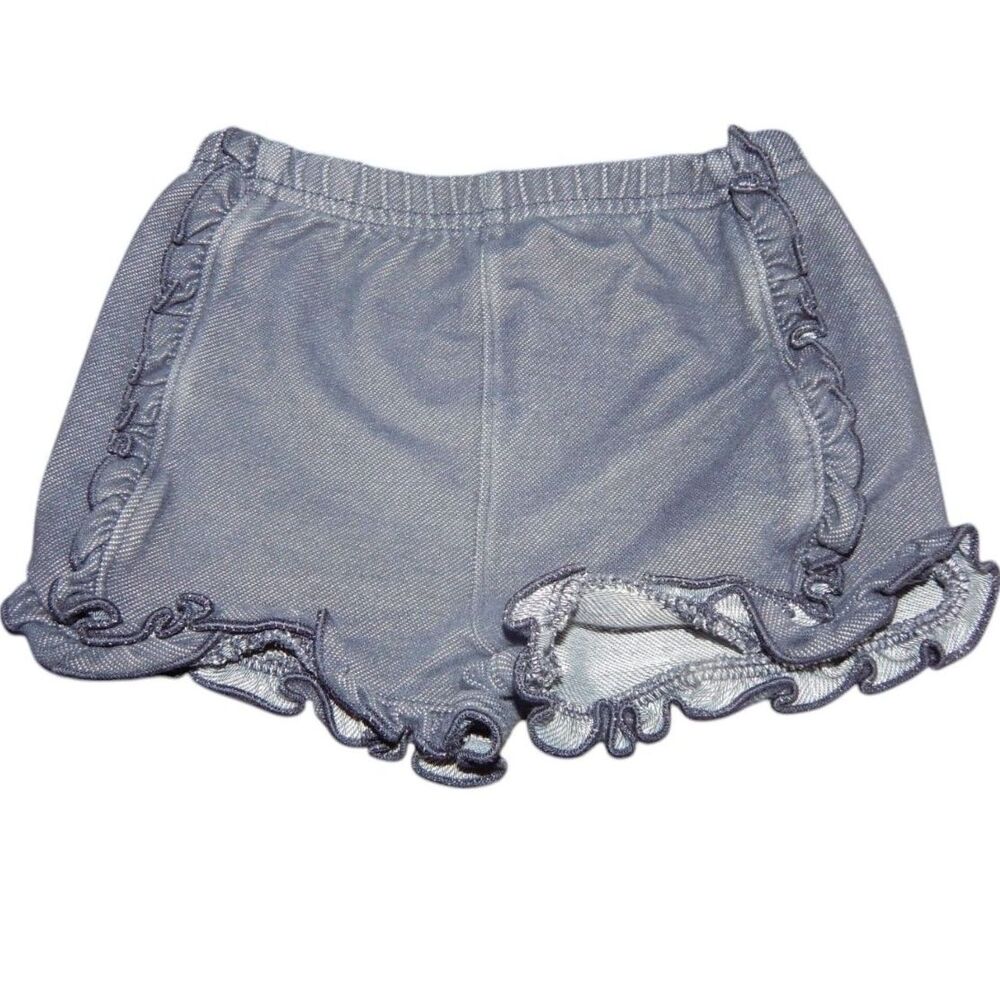Garanimals girls baby infant 12 months blue denim print ruffle pull on shorts